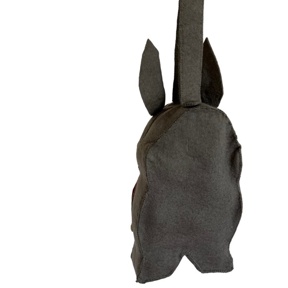 * Vintage handmade child’s purse gray rabbit sewn red clothes cosplay Easter - Picture 2 of 5